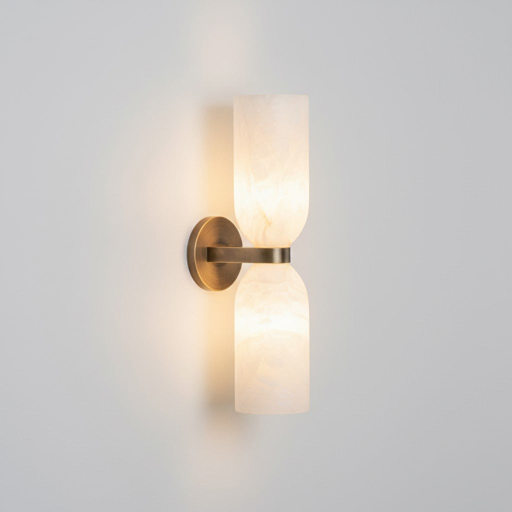 Tandem Alabaster Wall Lamp - Brass & Natural Alabaster Sconce | Modern Vertical Stone Wall Light