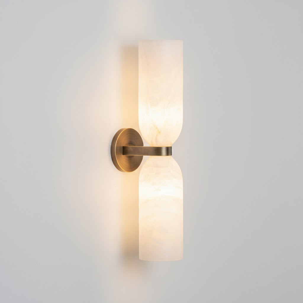 Tandem Alabaster Wall Lamp - Brass & Natural Alabaster Sconce | Modern Vertical Stone Wall Light