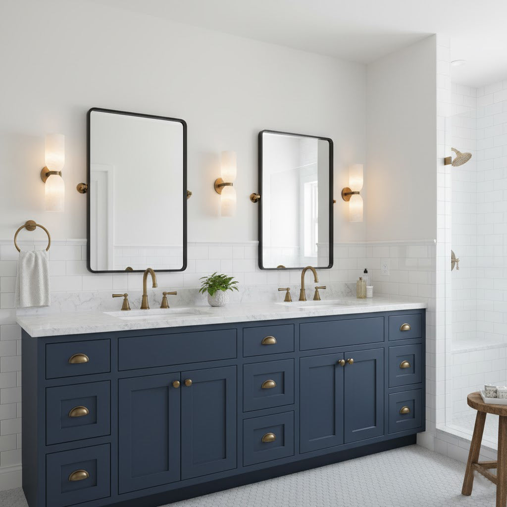 Tandem Alabaster Wall Lamp - Brass & Natural Alabaster Sconce | Modern Vertical Stone Wall Light