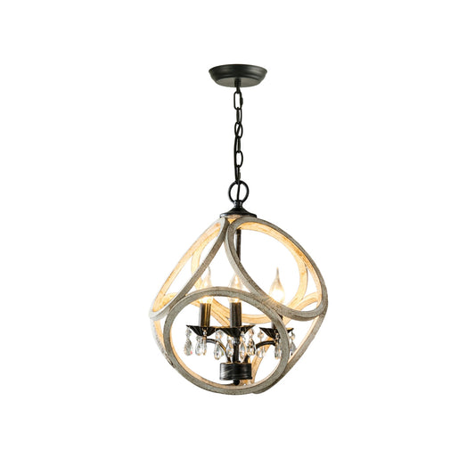 Taticollia Pendant Lamp - Handcrafted Wooden Globe Pendant | Farmhouse Crystal Cage Light
