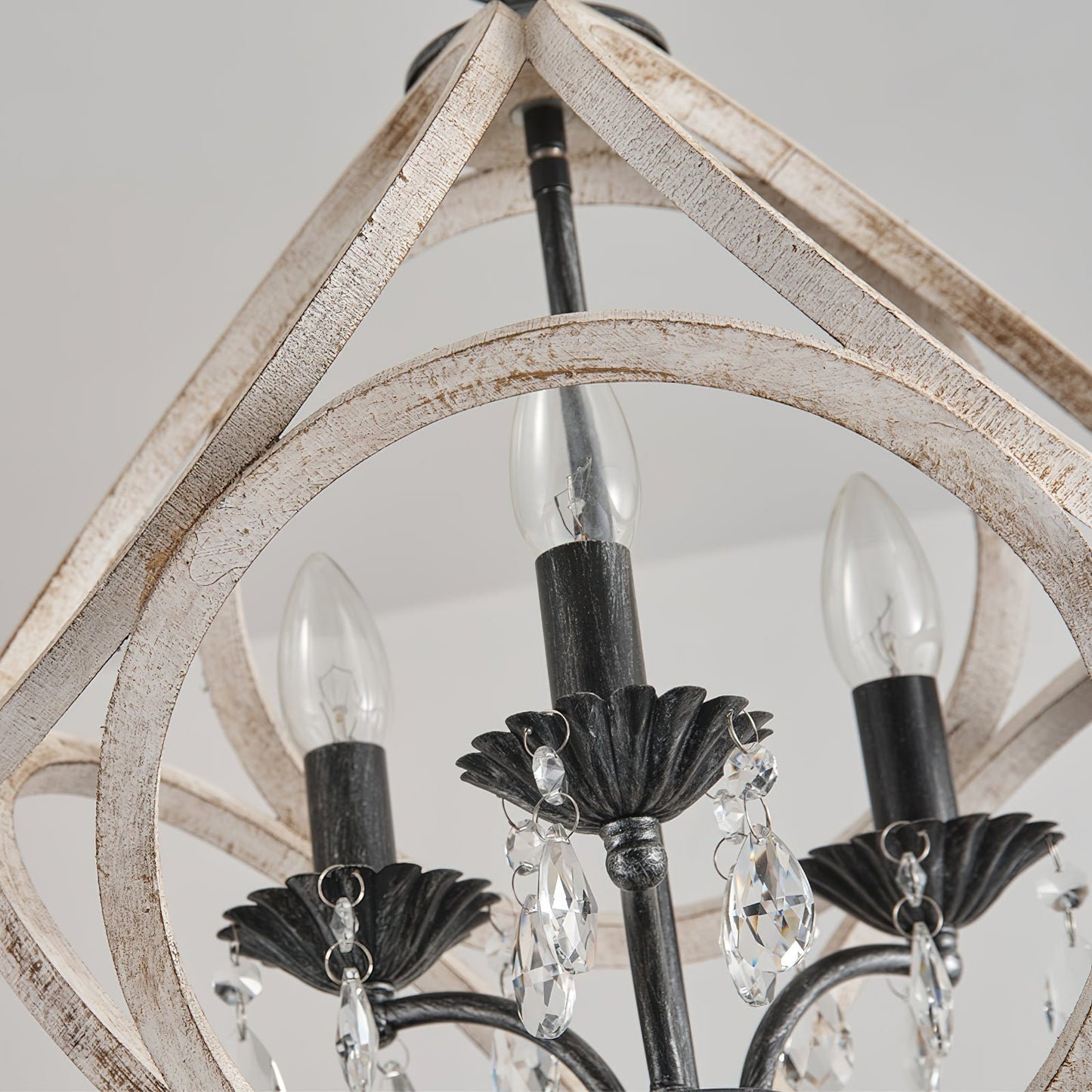 Taticollia Pendant Lamp - Handcrafted Wooden Globe Pendant | Farmhouse Crystal Cage Light