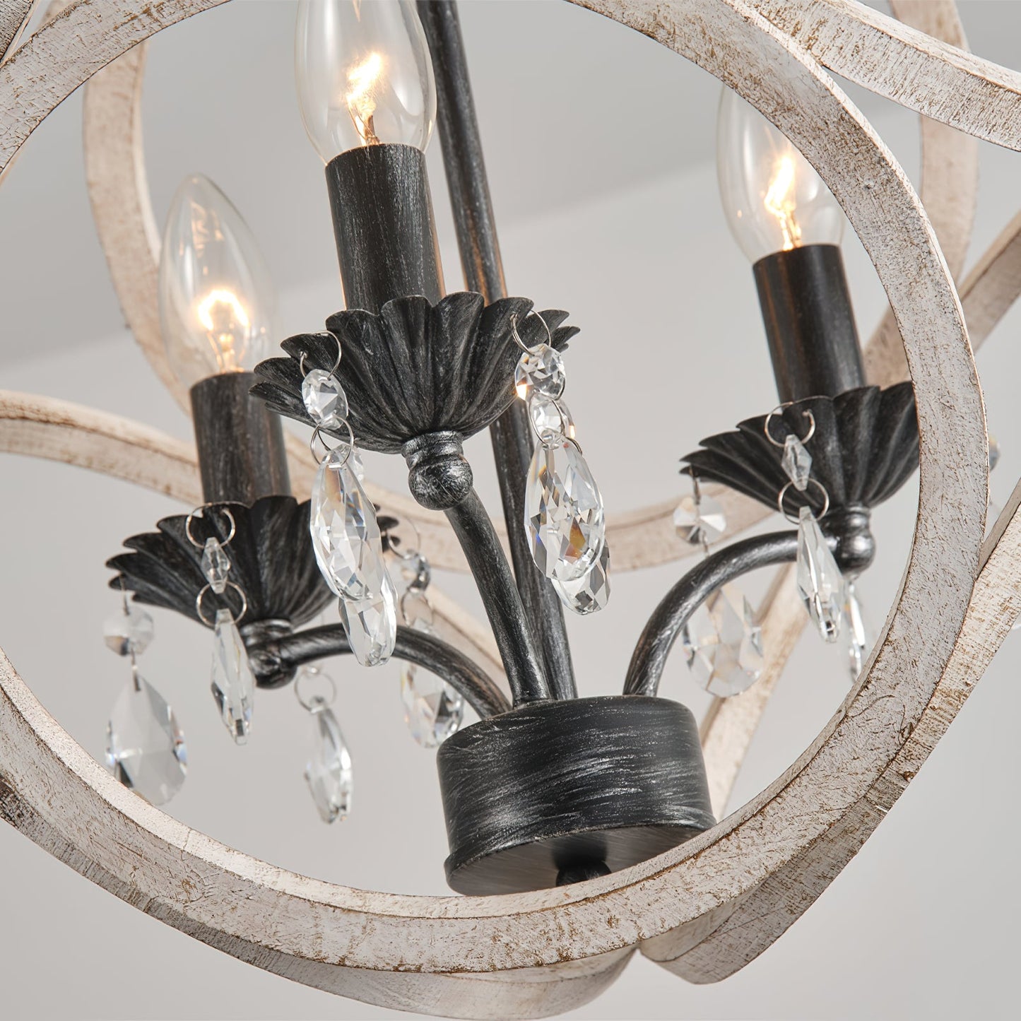 Taticollia Pendant Lamp - Handcrafted Wooden Globe Pendant | Farmhouse Crystal Cage Light