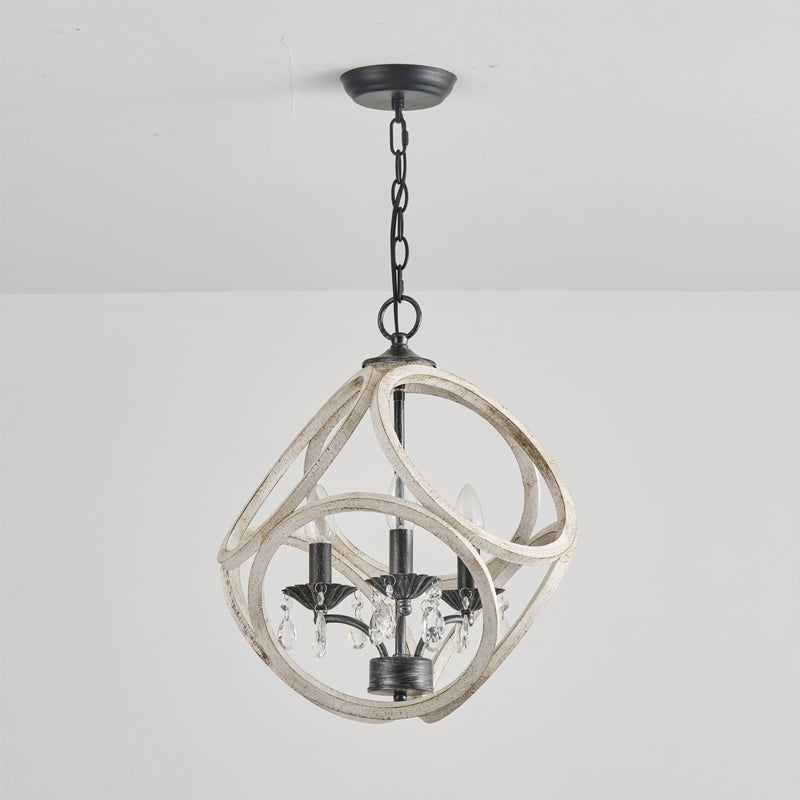 Taticollia Pendant Lamp - Handcrafted Wooden Globe Pendant | Farmhouse Crystal Cage Light