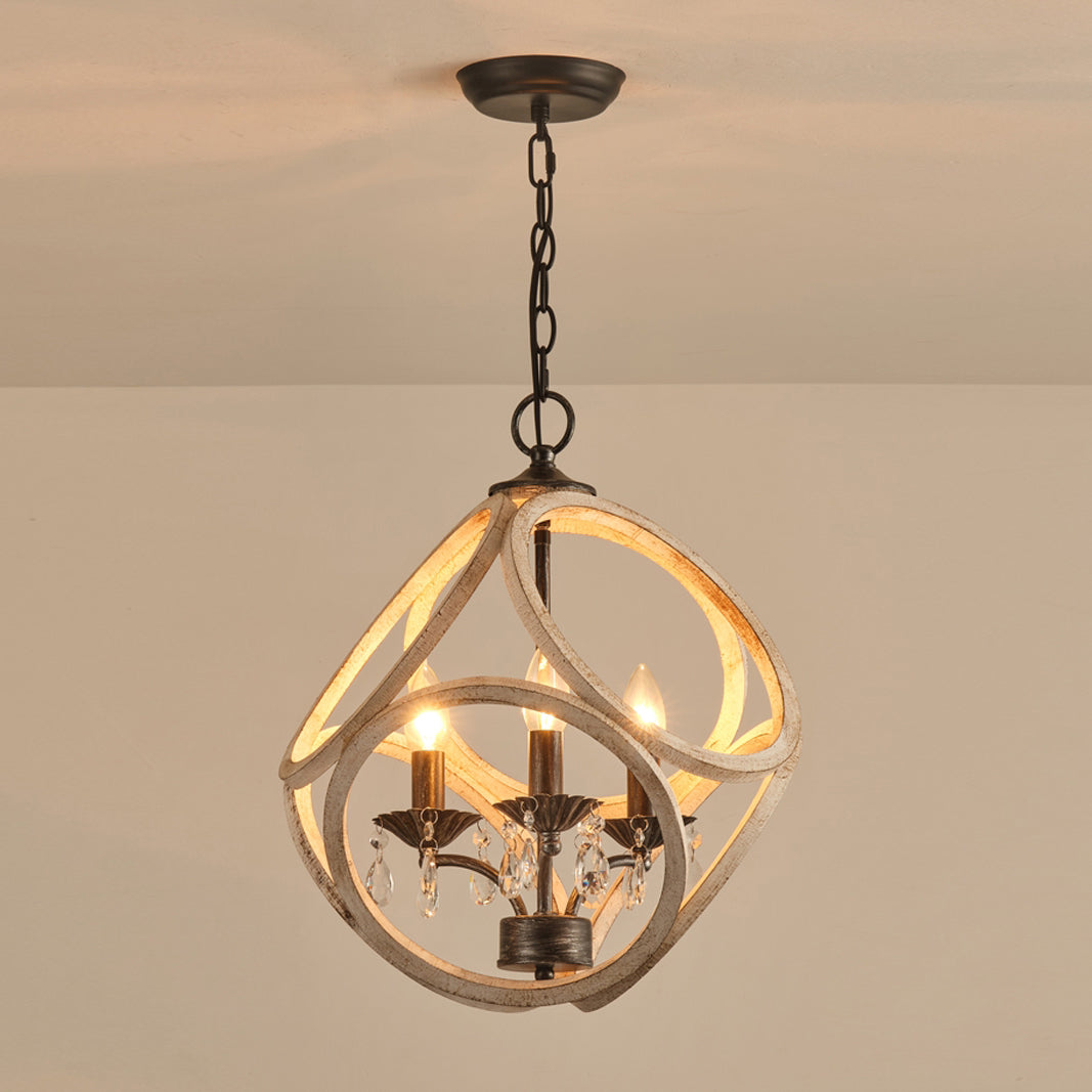 Taticollia Pendant Lamp - Handcrafted Wooden Globe Pendant | Farmhouse Crystal Cage Light