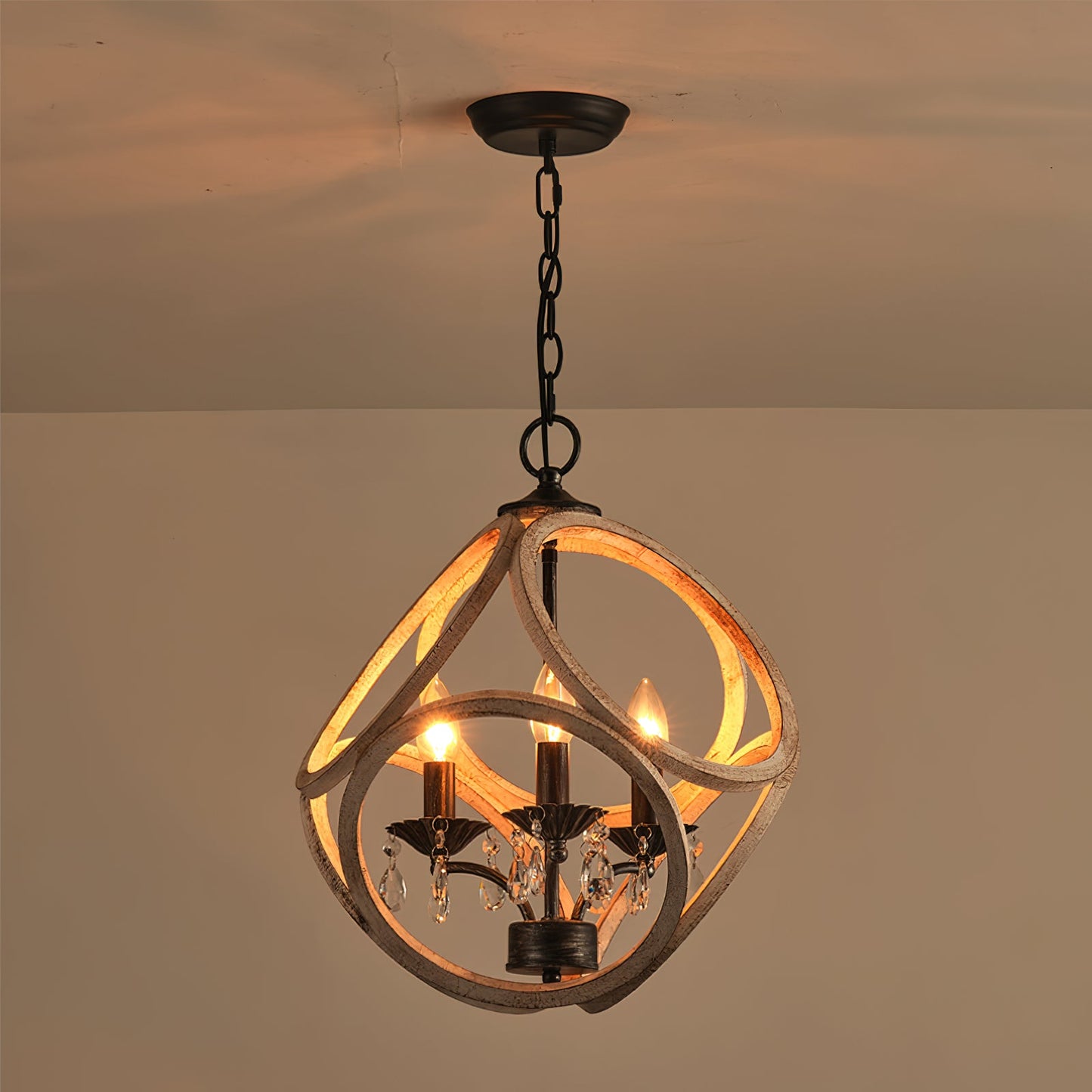 Taticollia Pendant Lamp - Handcrafted Wooden Globe Pendant | Farmhouse Crystal Cage Light