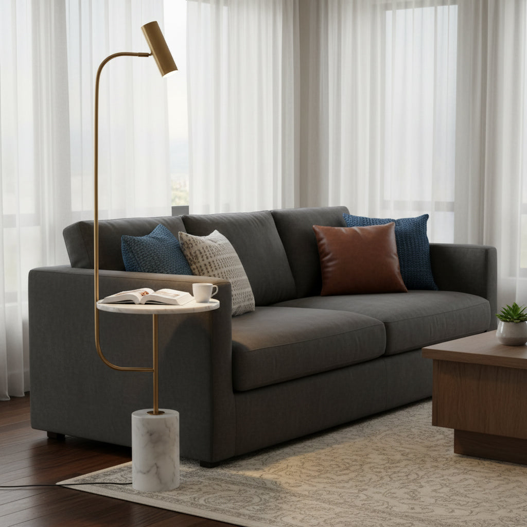 Tatum Floor Lamp - Natural Copper & White Marble Floor Light | Modern Adjustable Standing Lamp