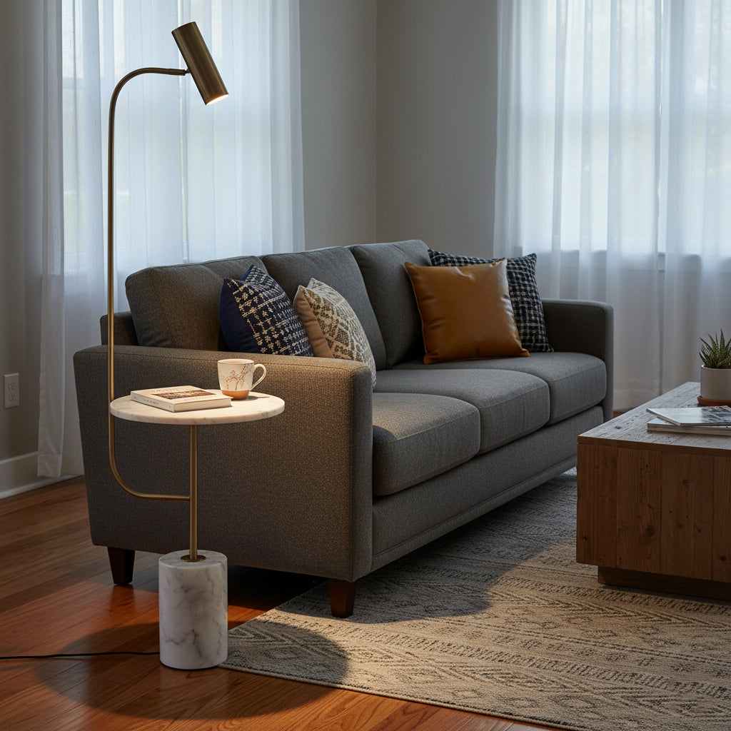 Tatum Floor Lamp - Natural Copper & White Marble Floor Light | Modern Adjustable Standing Lamp