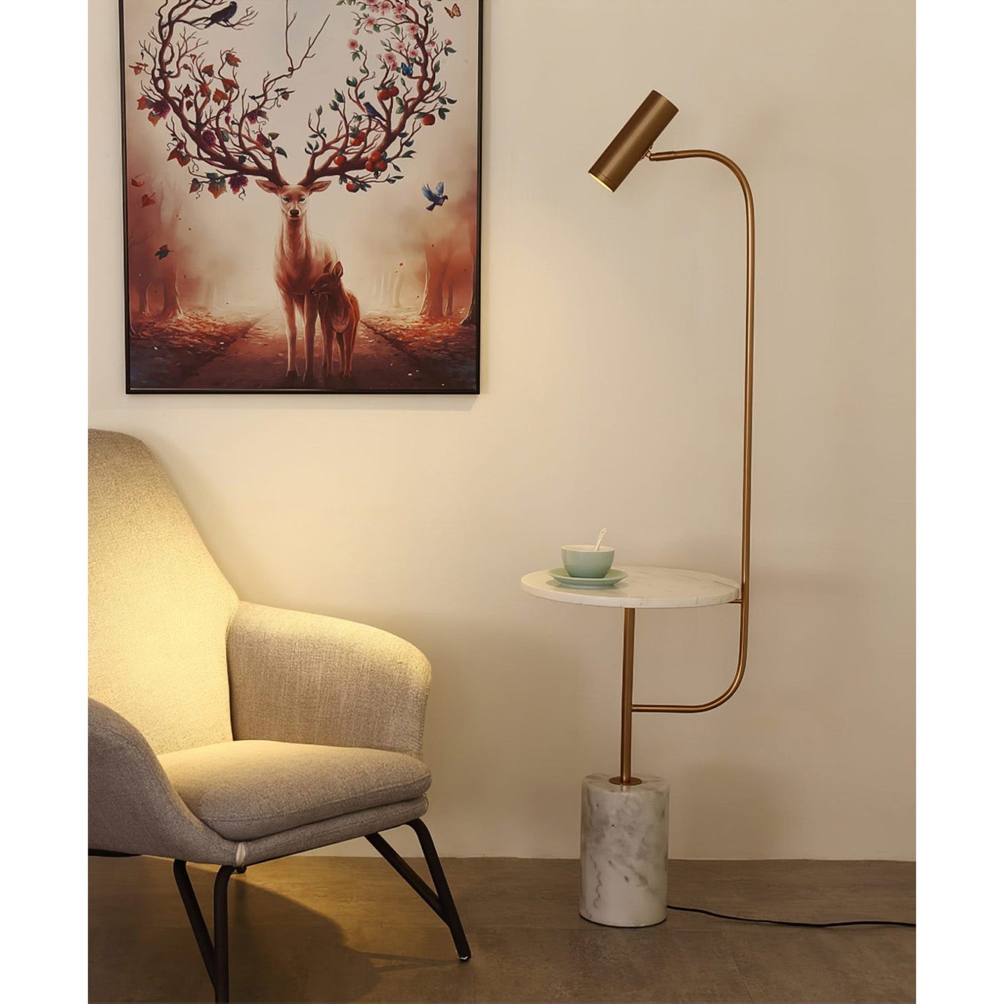Tatum Floor Lamp - Natural Copper & White Marble Floor Light | Modern Adjustable Standing Lamp