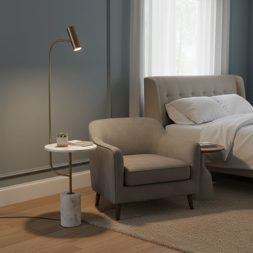 Tatum Floor Lamp - Natural Copper & White Marble Floor Light | Modern Adjustable Standing Lamp