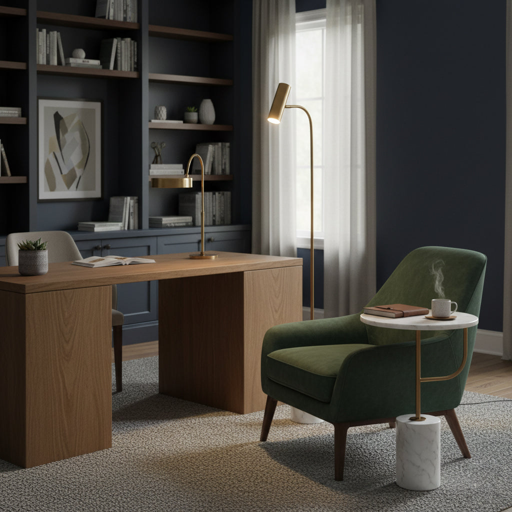 Tatum Floor Lamp - Natural Copper & White Marble Floor Light | Modern Adjustable Standing Lamp