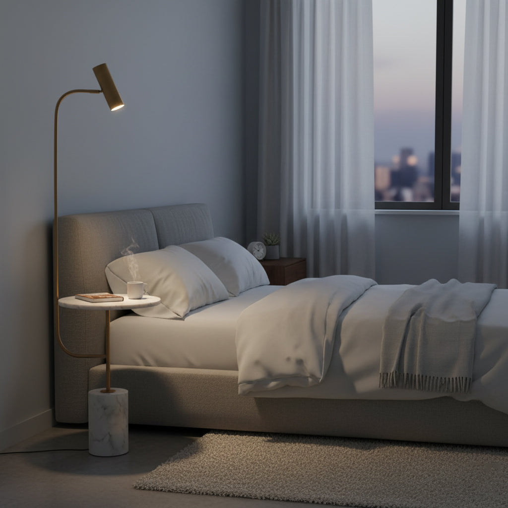 Tatum Floor Lamp - Natural Copper & White Marble Floor Light | Modern Adjustable Standing Lamp