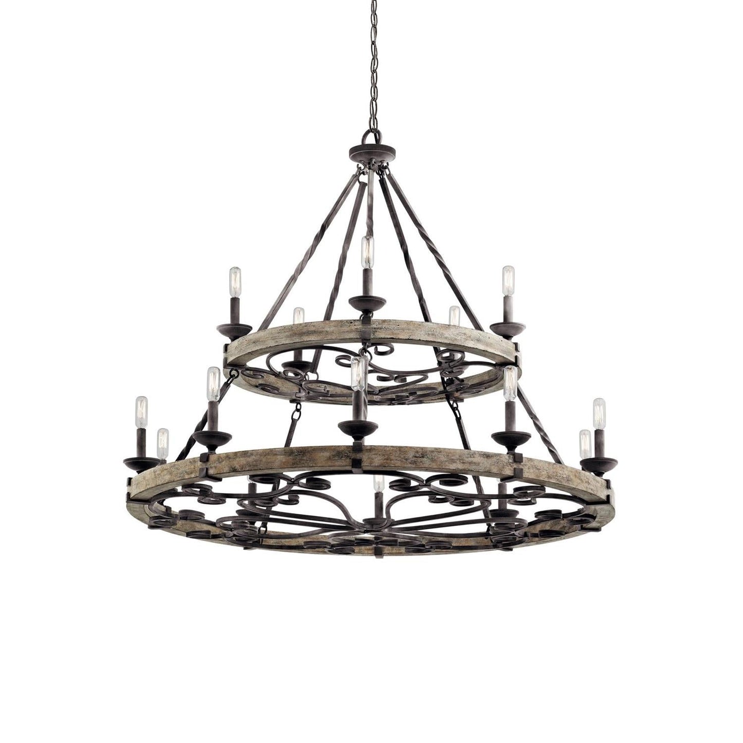 Taulbee Chandelier - Old Wood & Weathered Zinc Chandelier | Lodge-Inspired Rustic Wagon Wheel Light