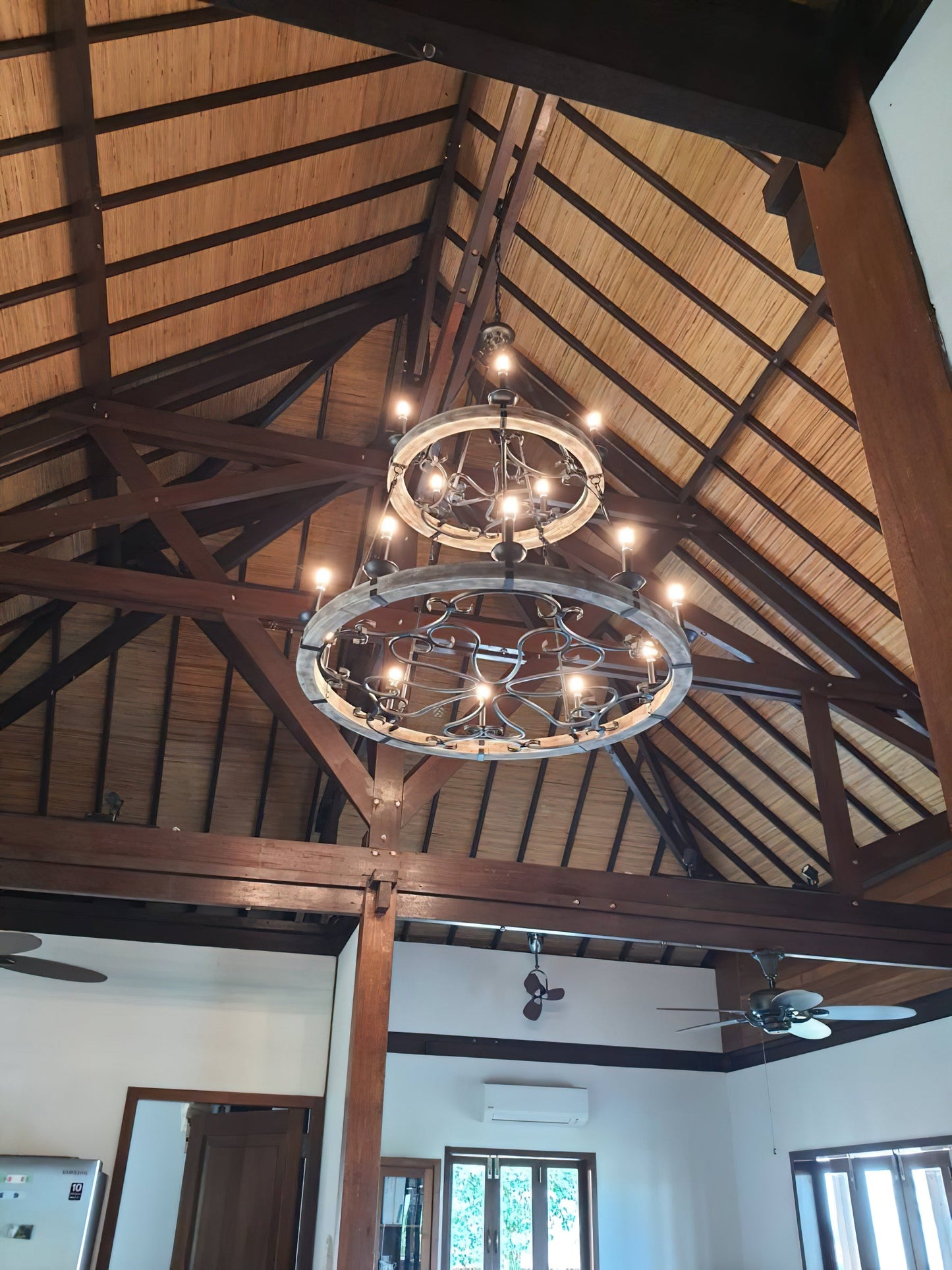 Taulbee Chandelier - Old Wood & Weathered Zinc Chandelier | Lodge-Inspired Rustic Wagon Wheel Light