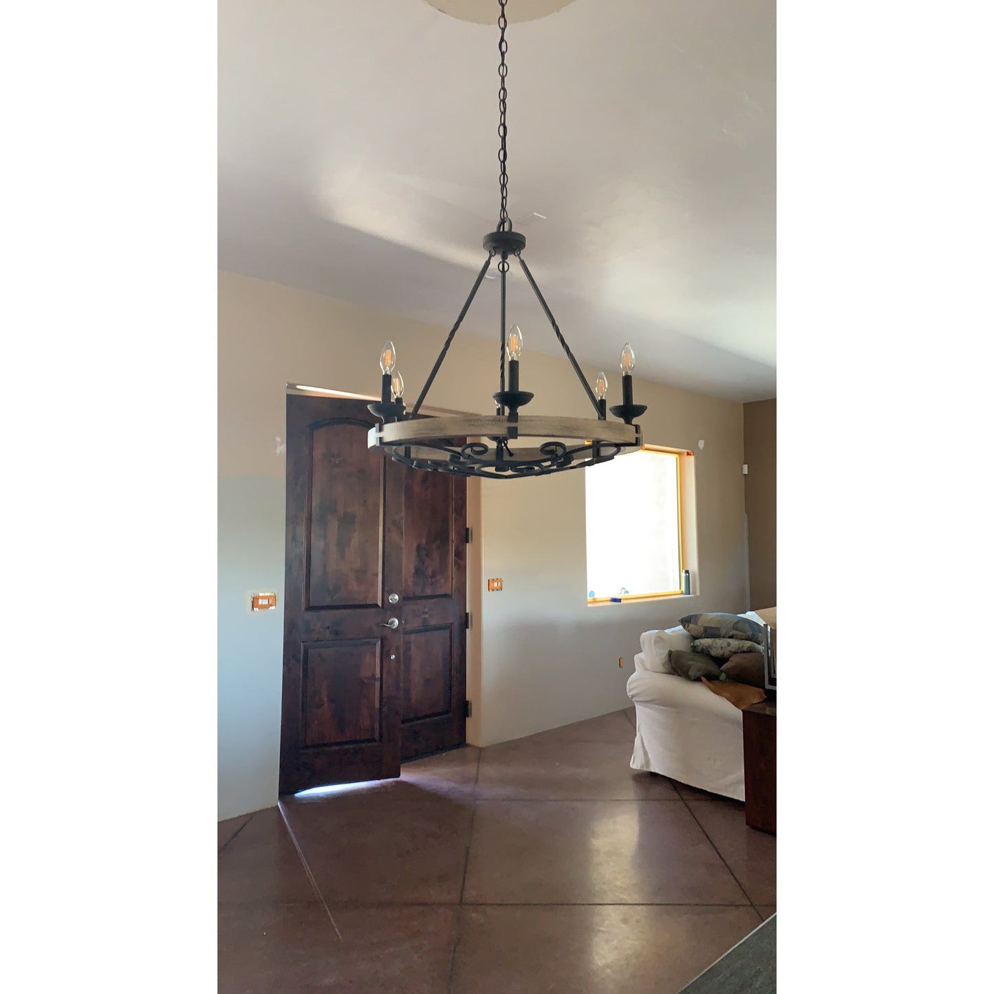Taulbee Chandelier - Old Wood & Weathered Zinc Chandelier | Lodge-Inspired Rustic Wagon Wheel Light