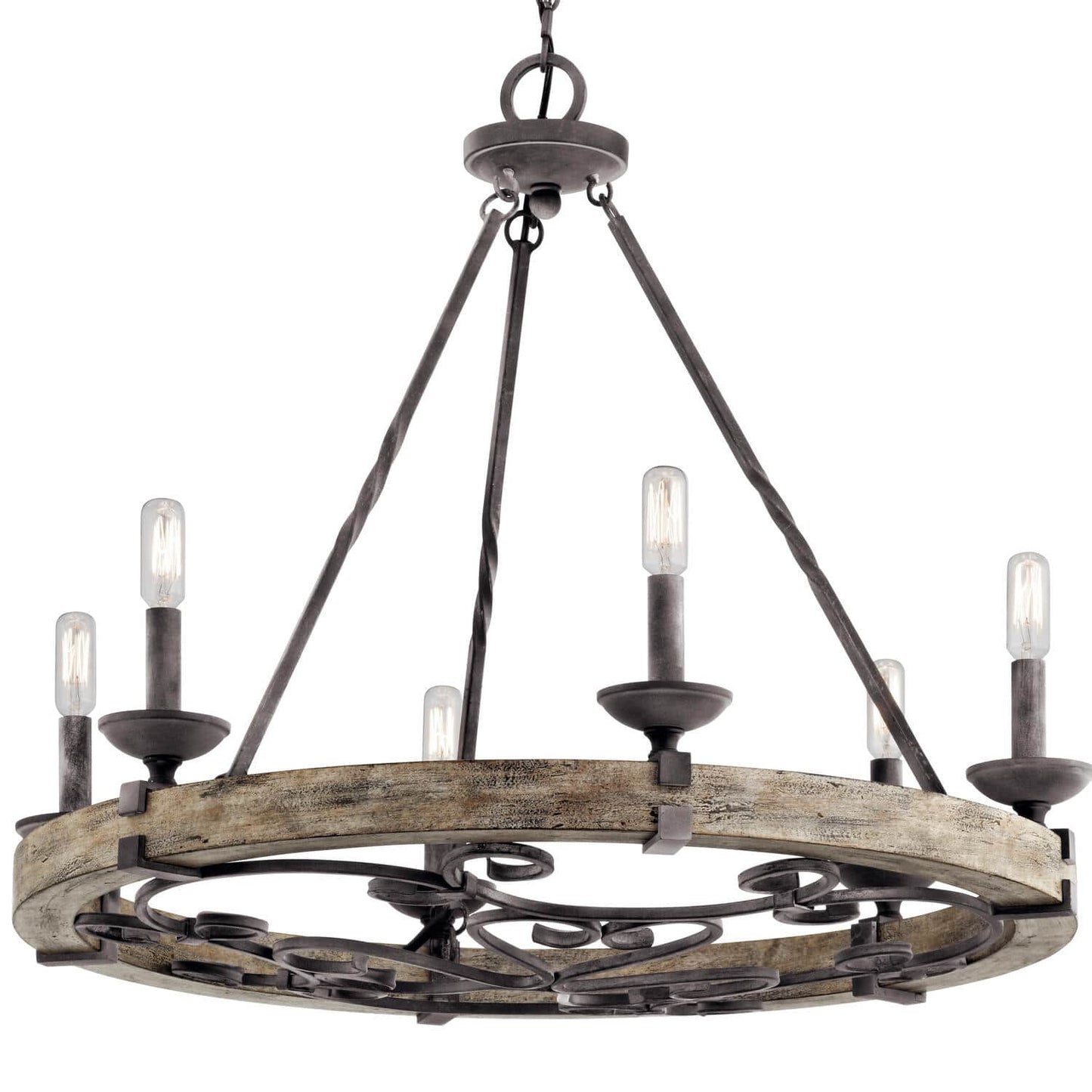 Taulbee Chandelier - Old Wood & Weathered Zinc Chandelier | Lodge-Inspired Rustic Wagon Wheel Light