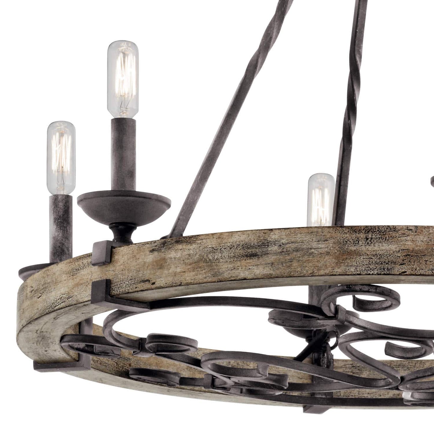 Taulbee Chandelier - Old Wood & Weathered Zinc Chandelier | Lodge-Inspired Rustic Wagon Wheel Light