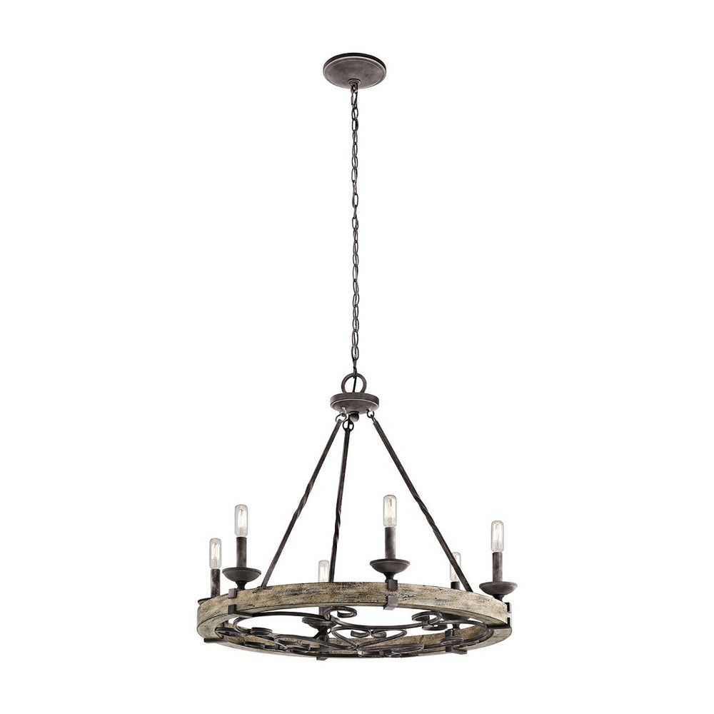 Taulbee Chandelier - Old Wood & Weathered Zinc Chandelier | Lodge-Inspired Rustic Wagon Wheel Light