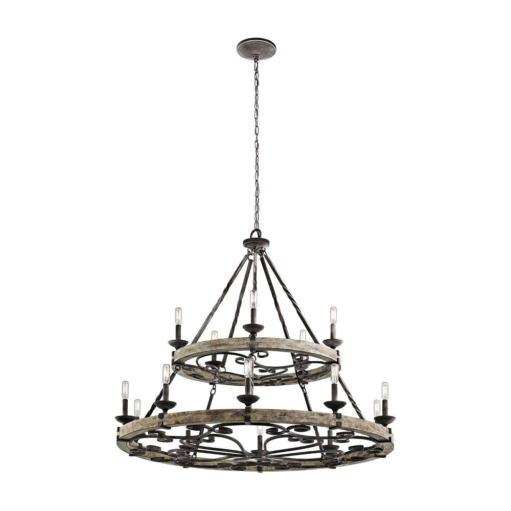 Taulbee Chandelier - Old Wood & Weathered Zinc Chandelier | Lodge-Inspired Rustic Wagon Wheel Light