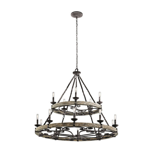 Taulbee Chandelier - Old Wood & Weathered Zinc Chandelier | Lodge-Inspired Rustic Wagon Wheel Light