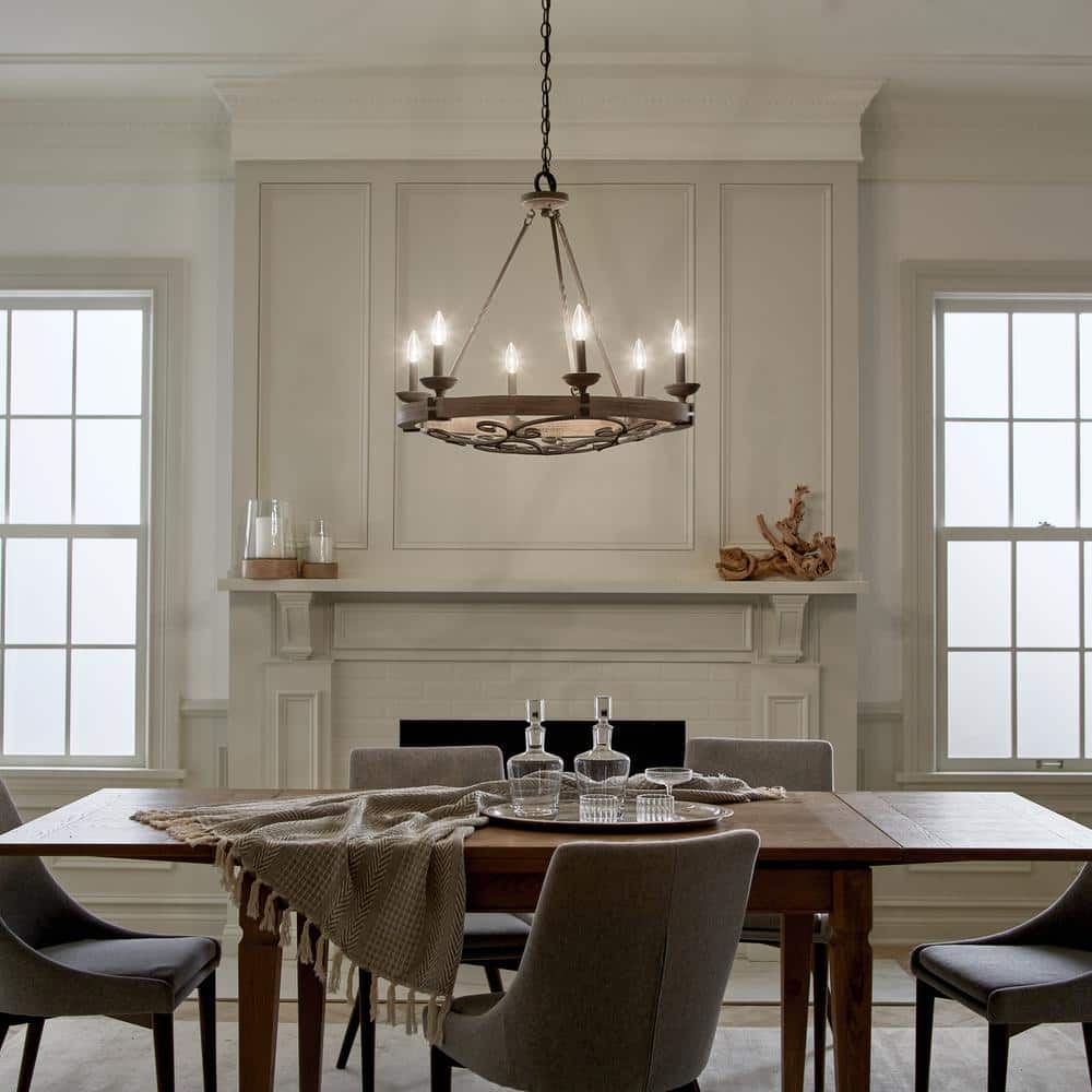 Taulbee Chandelier - Old Wood & Weathered Zinc Chandelier | Lodge-Inspired Rustic Wagon Wheel Light