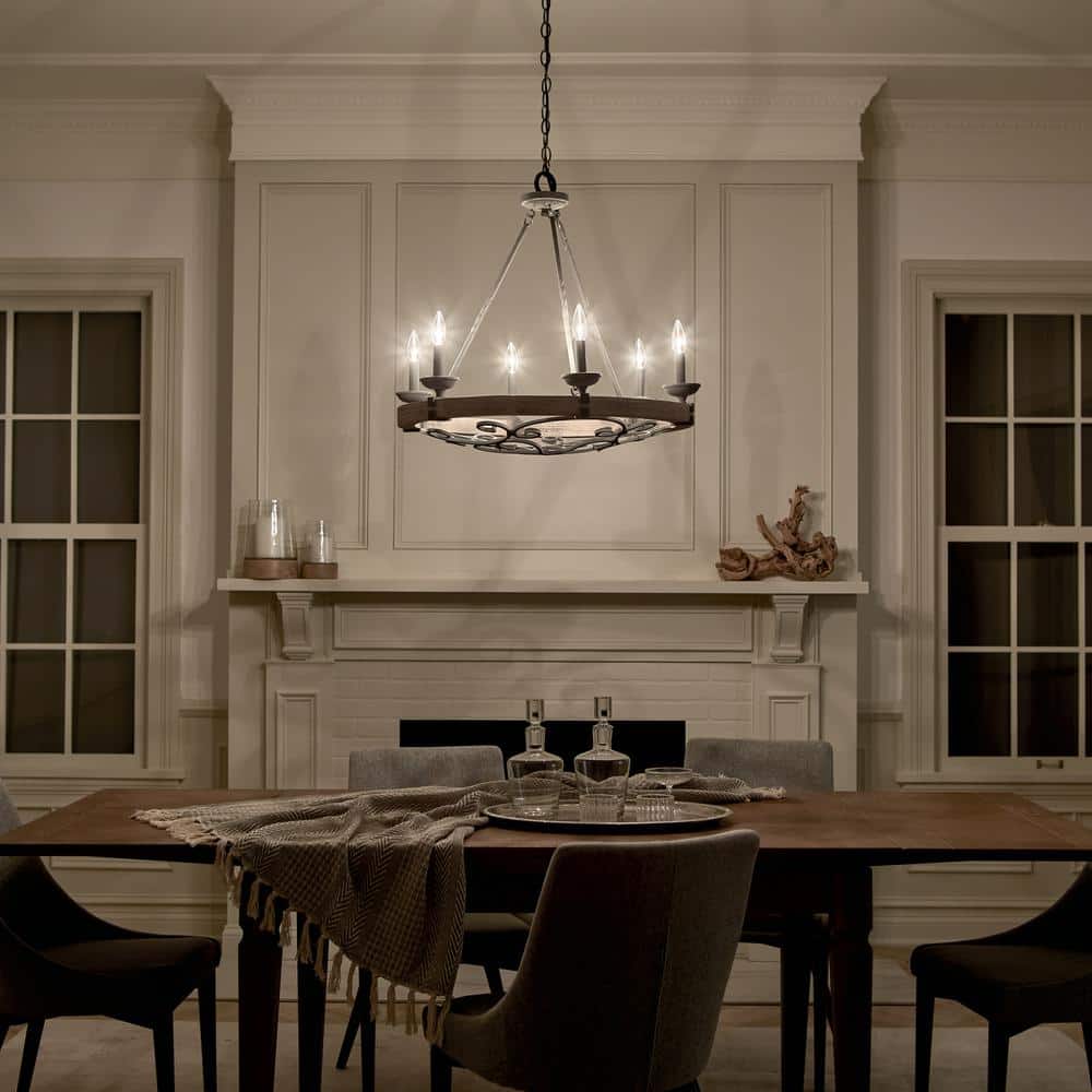 Taulbee Chandelier - Old Wood & Weathered Zinc Chandelier | Lodge-Inspired Rustic Wagon Wheel Light