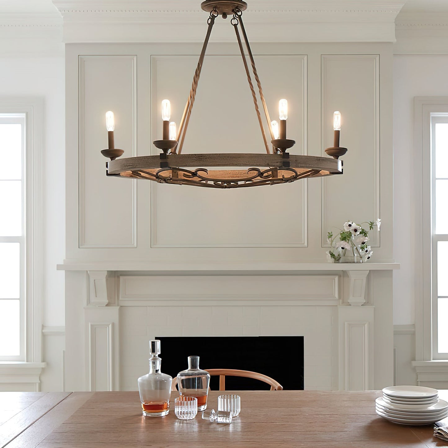 Taulbee Chandelier - Old Wood & Weathered Zinc Chandelier | Lodge-Inspired Rustic Wagon Wheel Light