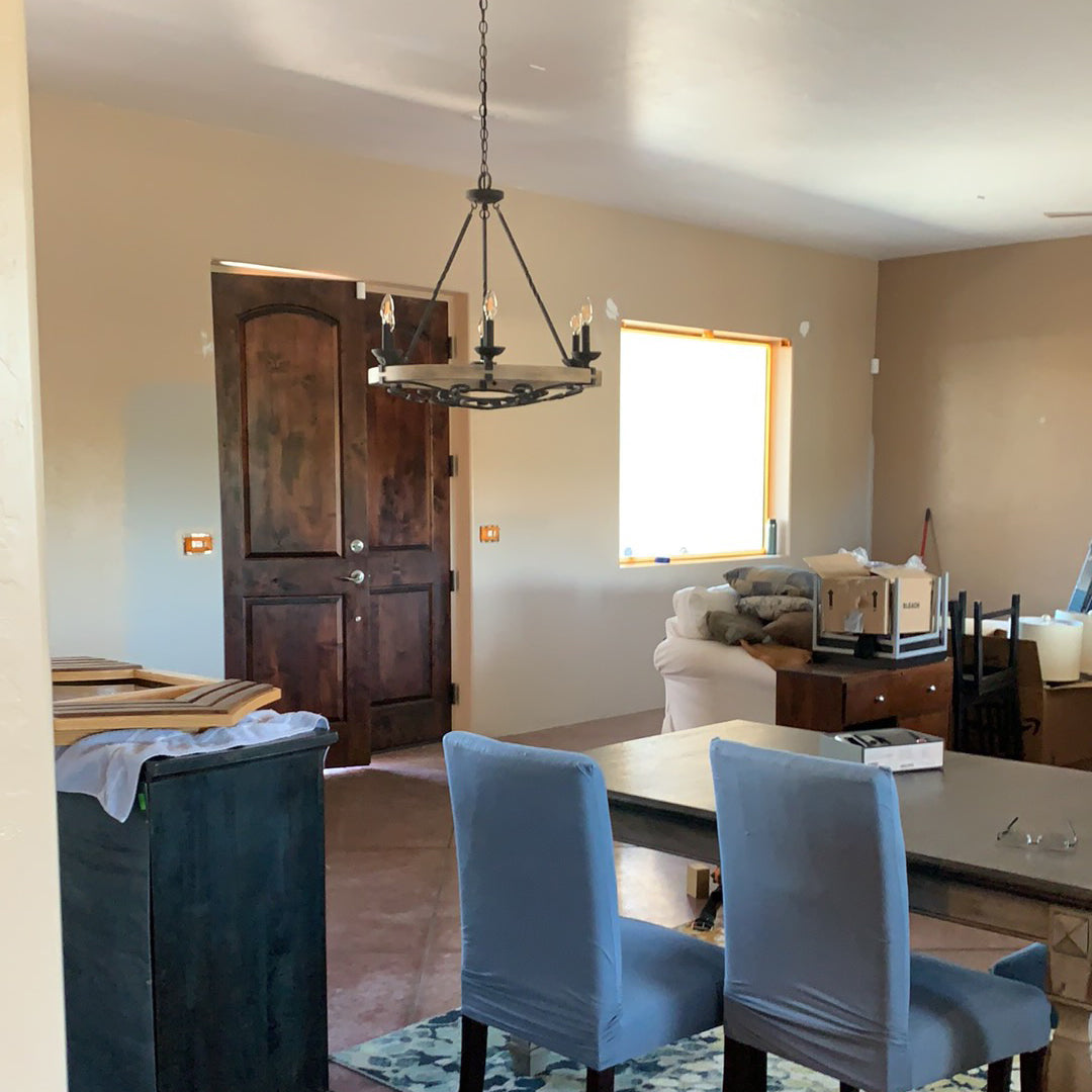 Taulbee Chandelier - Old Wood & Weathered Zinc Chandelier | Lodge-Inspired Rustic Wagon Wheel Light