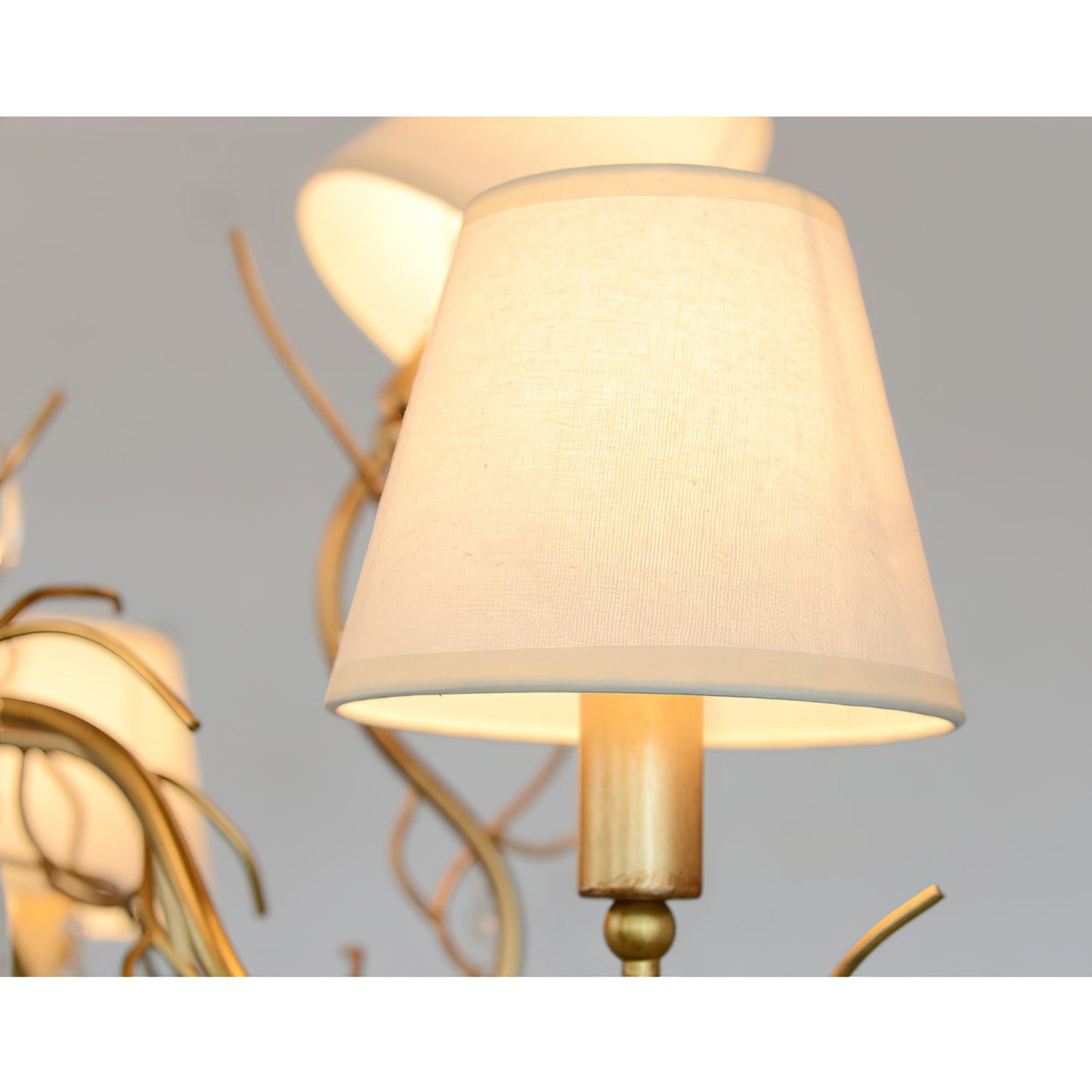 Tendril Chandelier - Handcrafted Brass & Crystal 6-Light Chandelier | Antique Fabric Shade Pendant