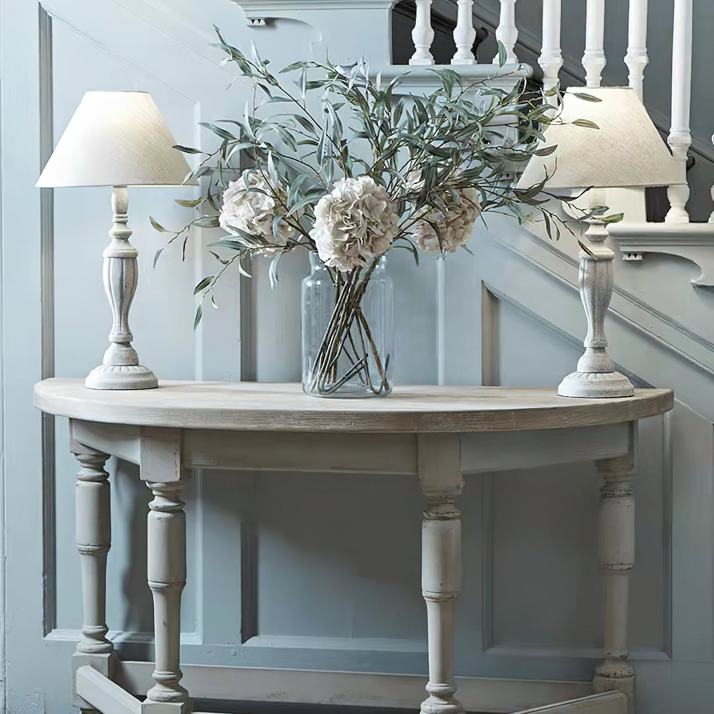 Teos Table Lamp - Spindle Carved Wood Table Light | Modern Farmhouse Linen Shade Accent Lamp