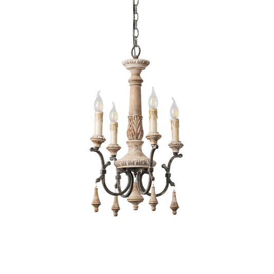 Teresina Chandelier - Hand-Carved Old Wood & Rust Iron Chandelier | Rustic French Country Hanging Light