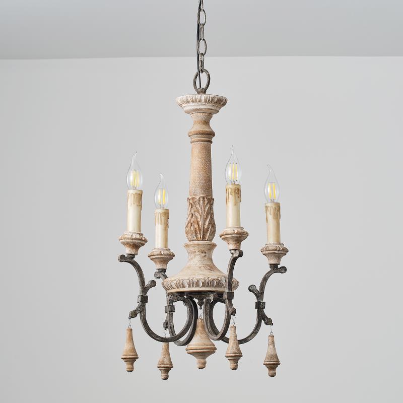 Teresina Chandelier - Hand-Carved Old Wood & Rust Iron Chandelier | Rustic French Country Hanging Light