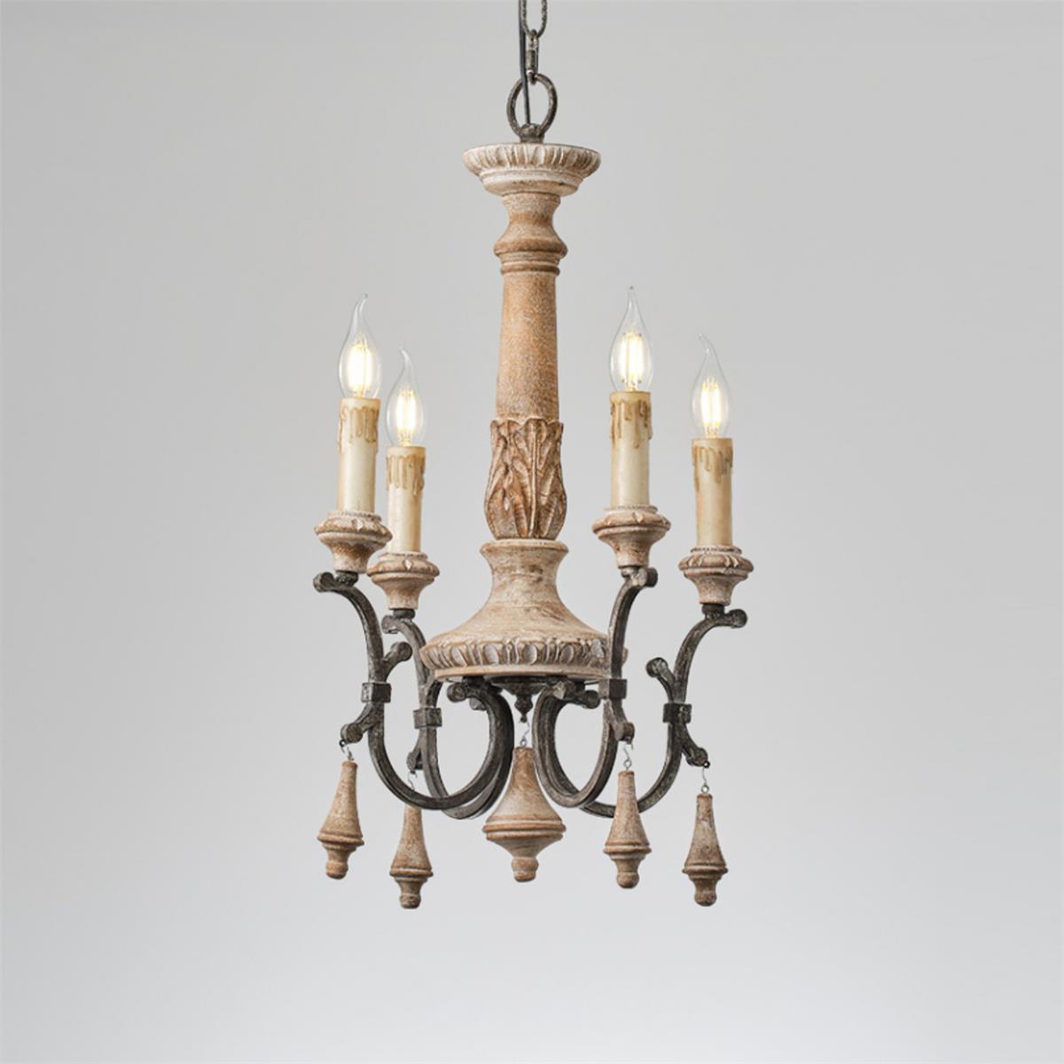 Teresina Chandelier - Hand-Carved Old Wood & Rust Iron Chandelier | Rustic French Country Hanging Light