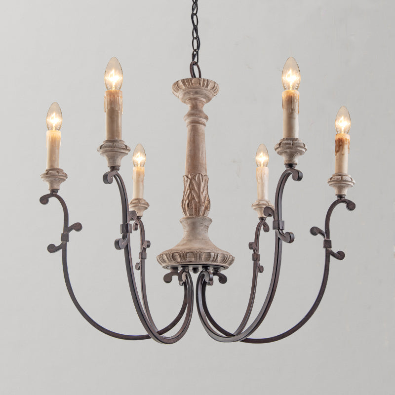 Teresina Chandelier - Hand-Carved Old Wood & Rust Iron Chandelier | Rustic French Country Hanging Light