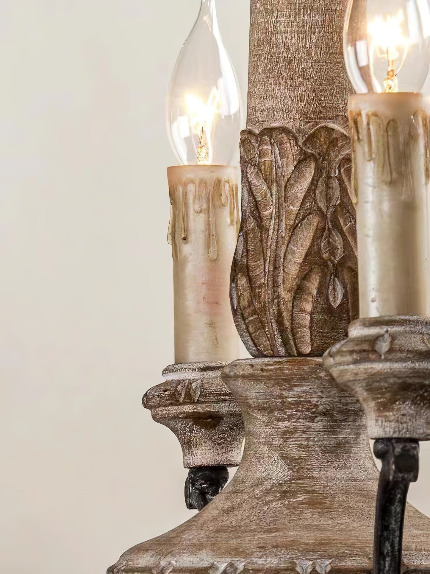 Teresina Chandelier - Hand-Carved Old Wood & Rust Iron Chandelier | Rustic French Country Hanging Light