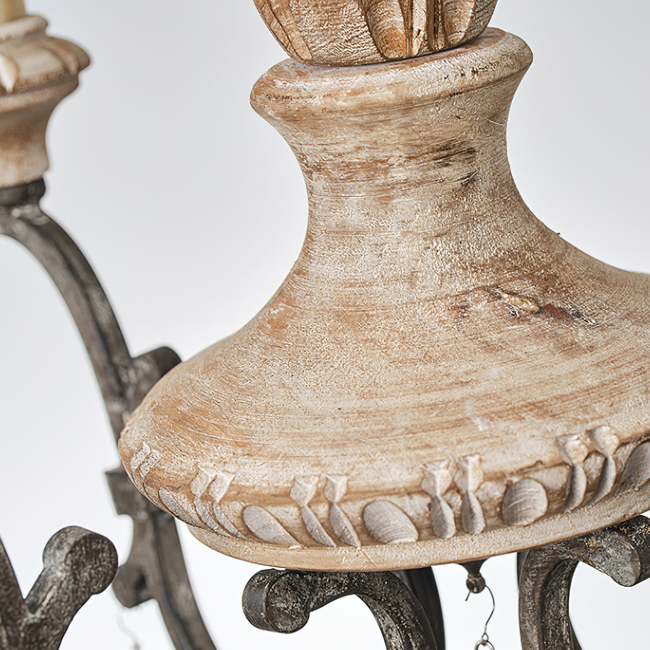 Teresina Chandelier - Hand-Carved Old Wood & Rust Iron Chandelier | Rustic French Country Hanging Light