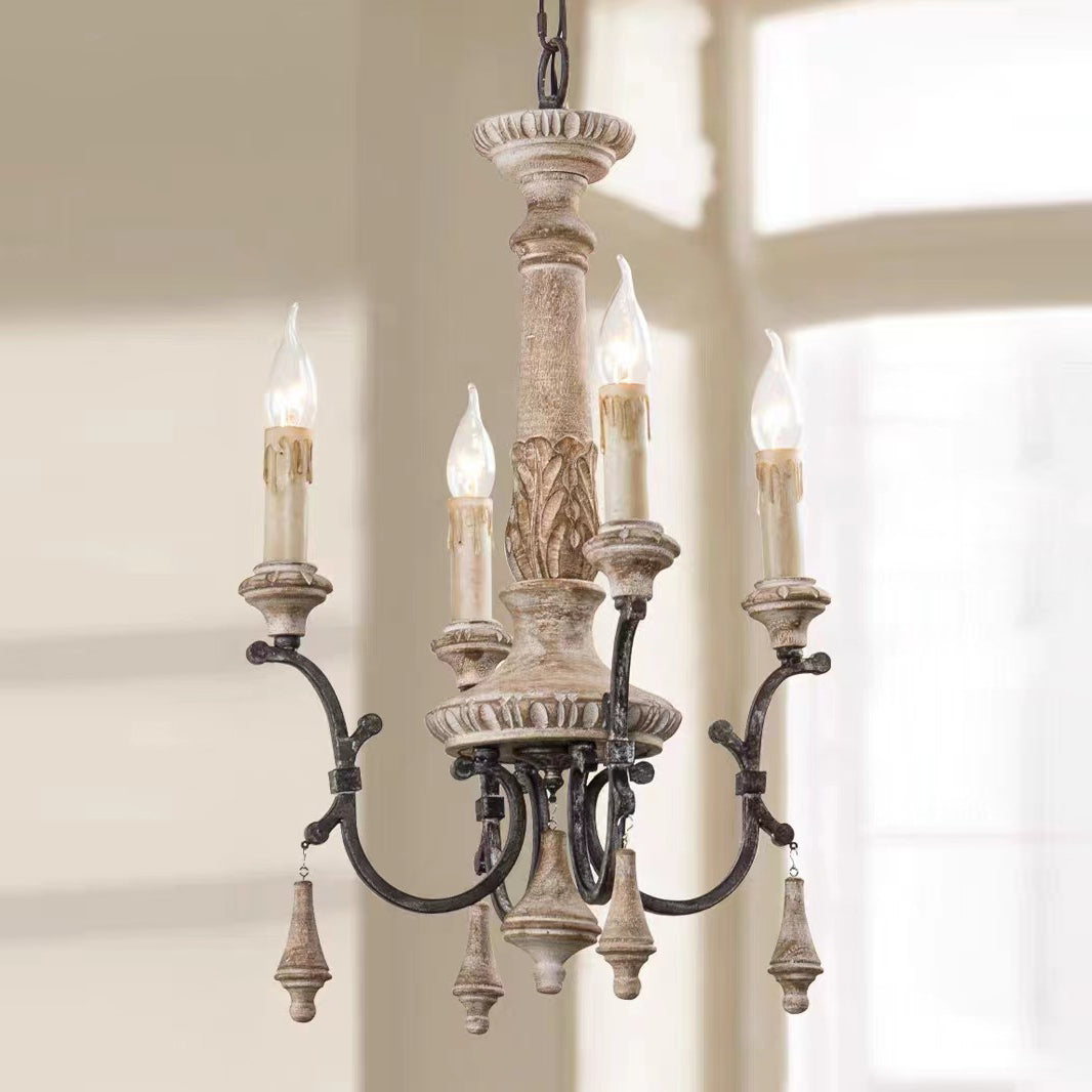 Teresina Chandelier - Hand-Carved Old Wood & Rust Iron Chandelier | Rustic French Country Hanging Light