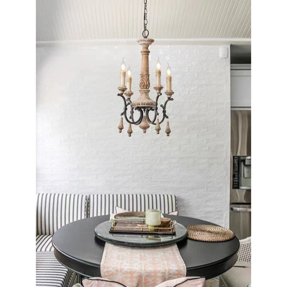 Teresina Chandelier - Hand-Carved Old Wood & Rust Iron Chandelier | Rustic French Country Hanging Light