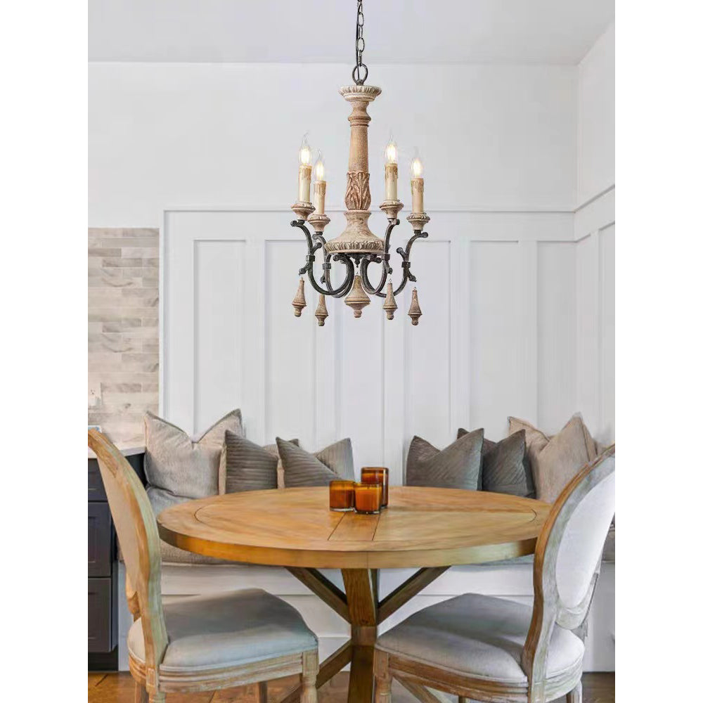 Teresina Chandelier - Hand-Carved Old Wood & Rust Iron Chandelier | Rustic French Country Hanging Light