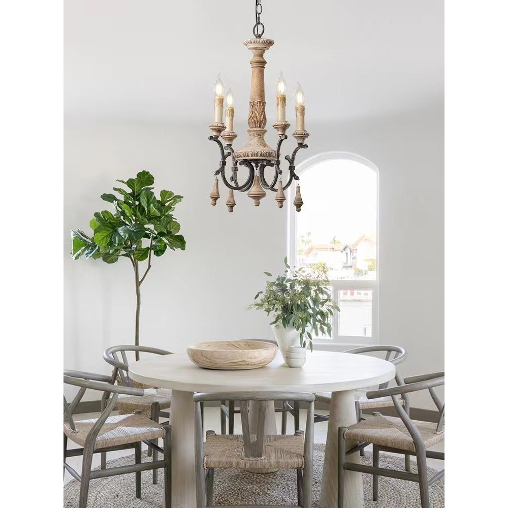 Teresina Chandelier - Hand-Carved Old Wood & Rust Iron Chandelier | Rustic French Country Hanging Light