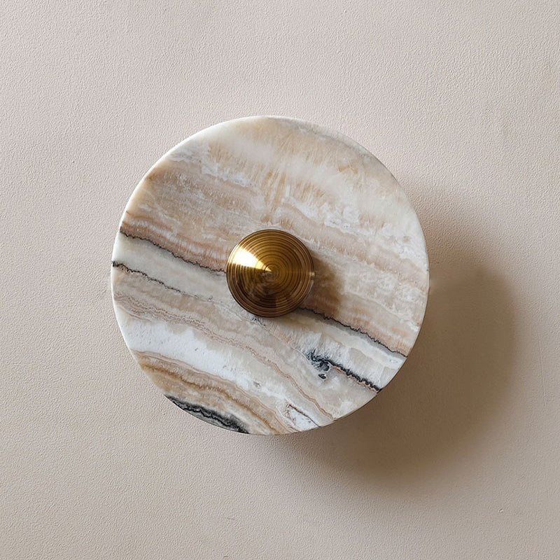 Terkel Marble Wall Lamp - Round Natural Marble Disc Sconce | Luxury Stone Wall Light