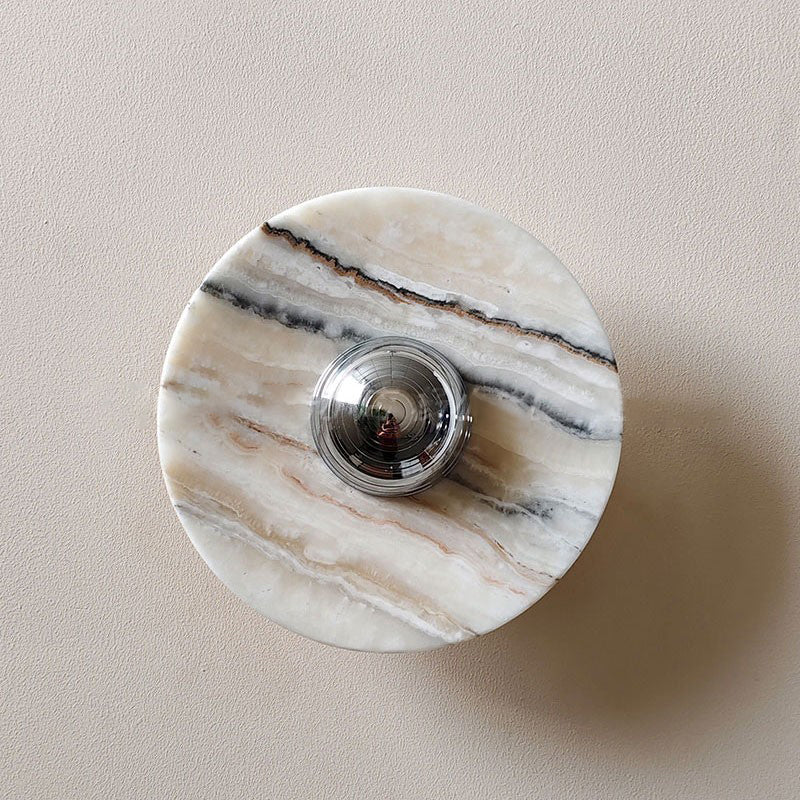 Terkel Marble Wall Lamp - Round Natural Marble Disc Sconce | Luxury Stone Wall Light