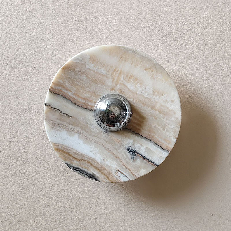 Terkel Marble Wall Lamp - Round Natural Marble Disc Sconce | Luxury Stone Wall Light