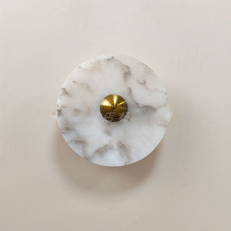 Terkel Marble Wall Lamp - Round Natural Marble Disc Sconce | Luxury Stone Wall Light