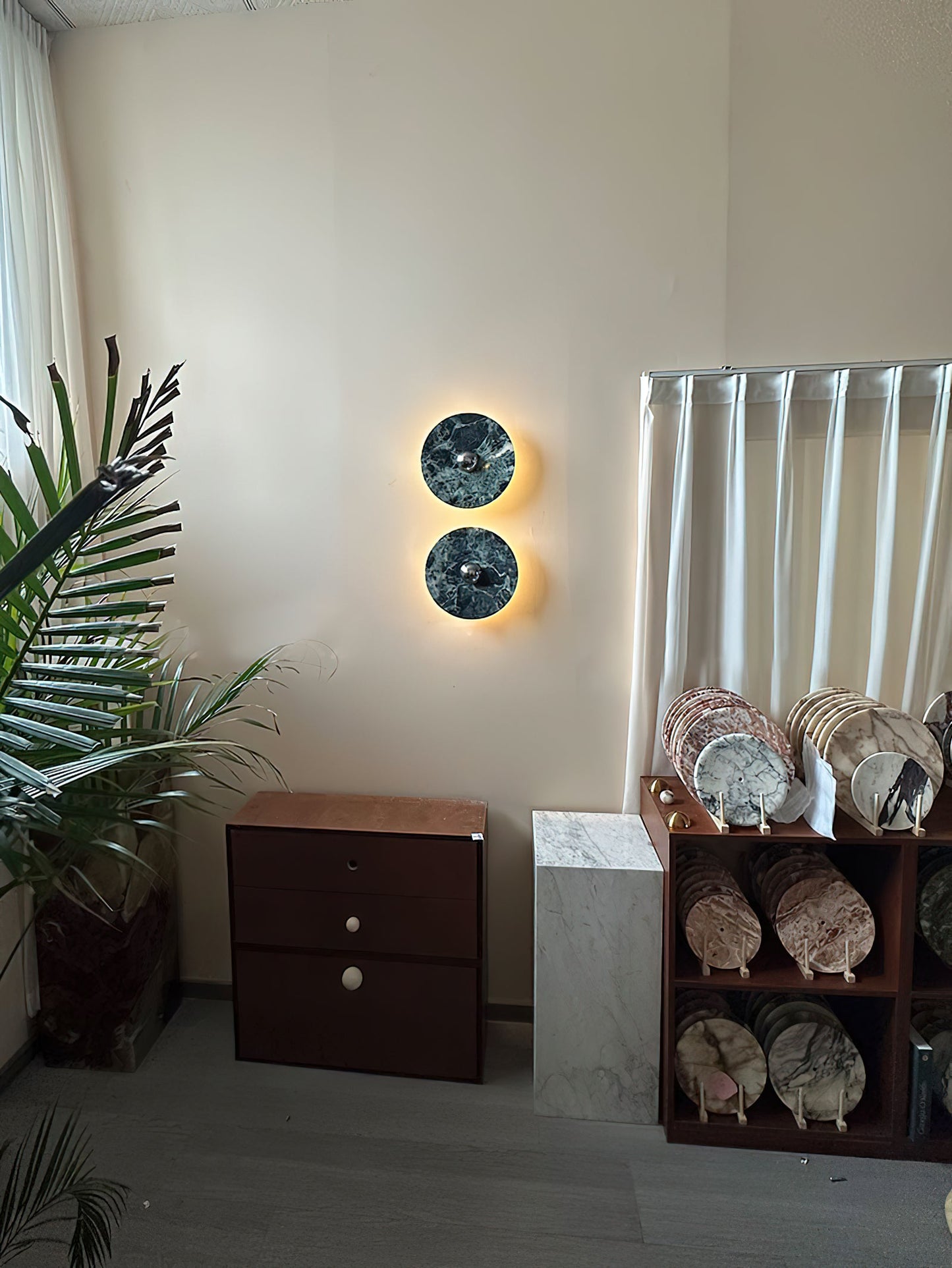 Terkel Marble Wall Lamp - Round Natural Marble Disc Sconce | Luxury Stone Wall Light