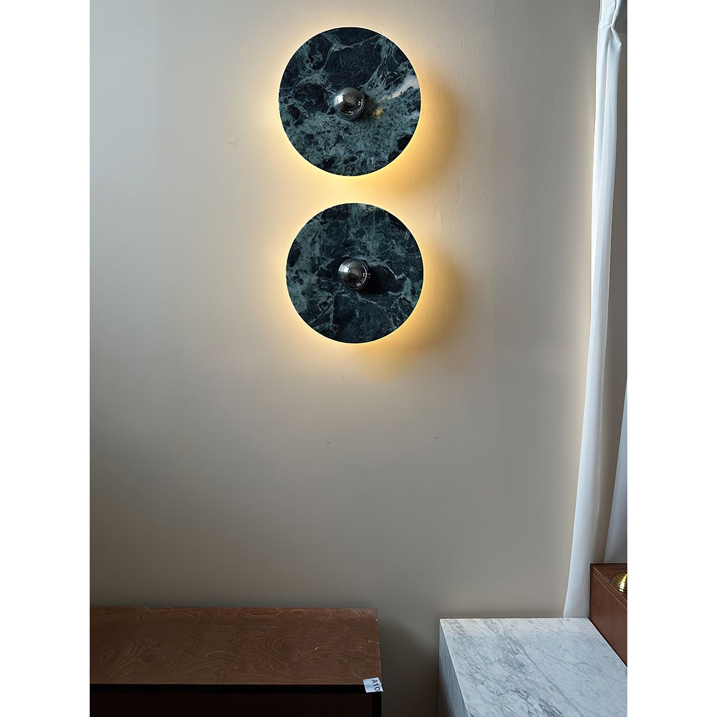 Terkel Marble Wall Lamp - Round Natural Marble Disc Sconce | Luxury Stone Wall Light