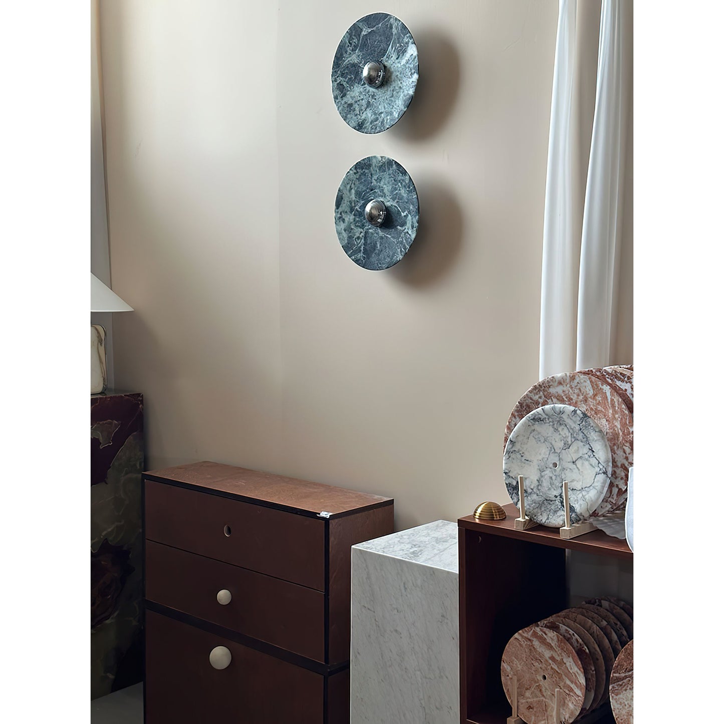 Terkel Marble Wall Lamp - Round Natural Marble Disc Sconce | Luxury Stone Wall Light