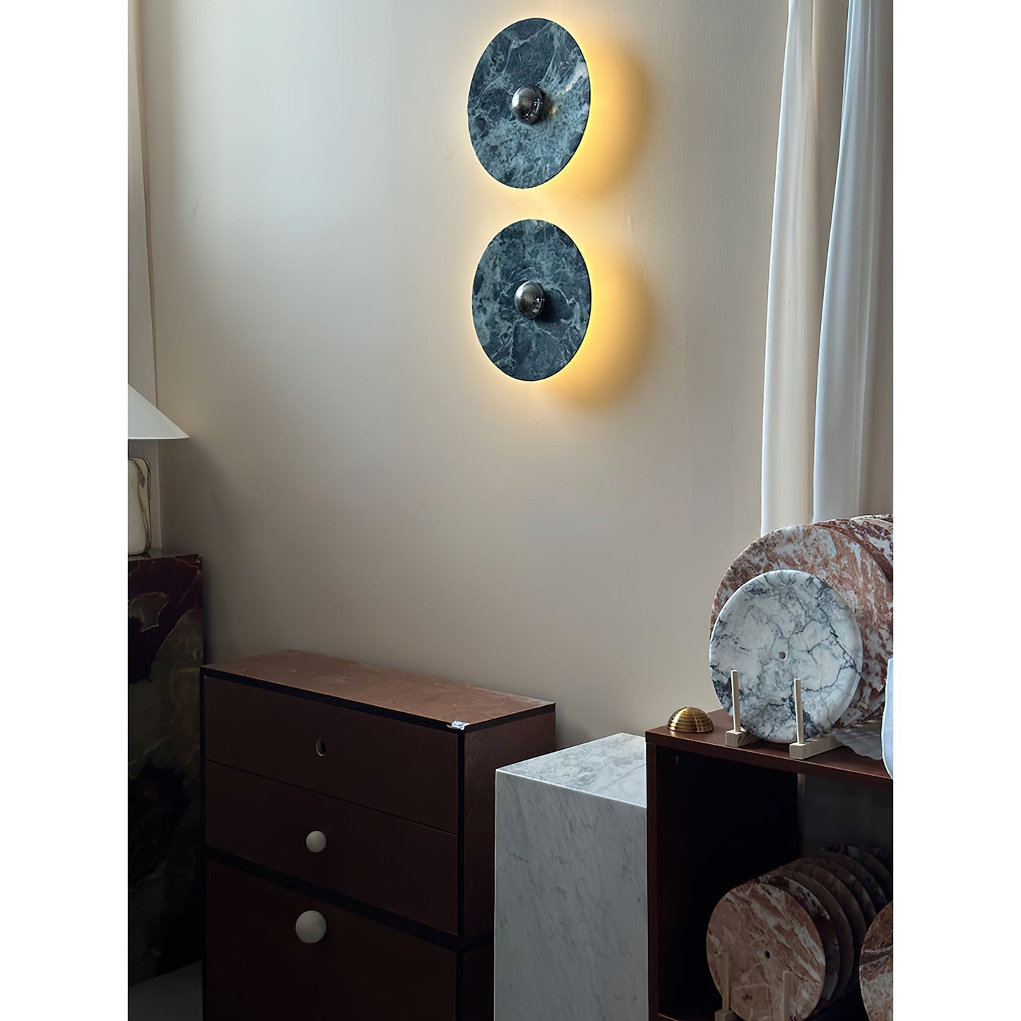 Terkel Marble Wall Lamp - Round Natural Marble Disc Sconce | Luxury Stone Wall Light