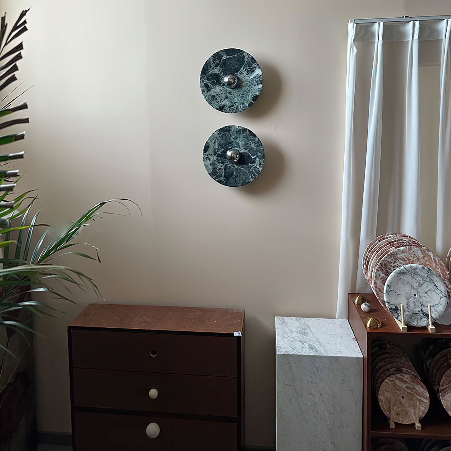 Terkel Marble Wall Lamp - Round Natural Marble Disc Sconce | Luxury Stone Wall Light