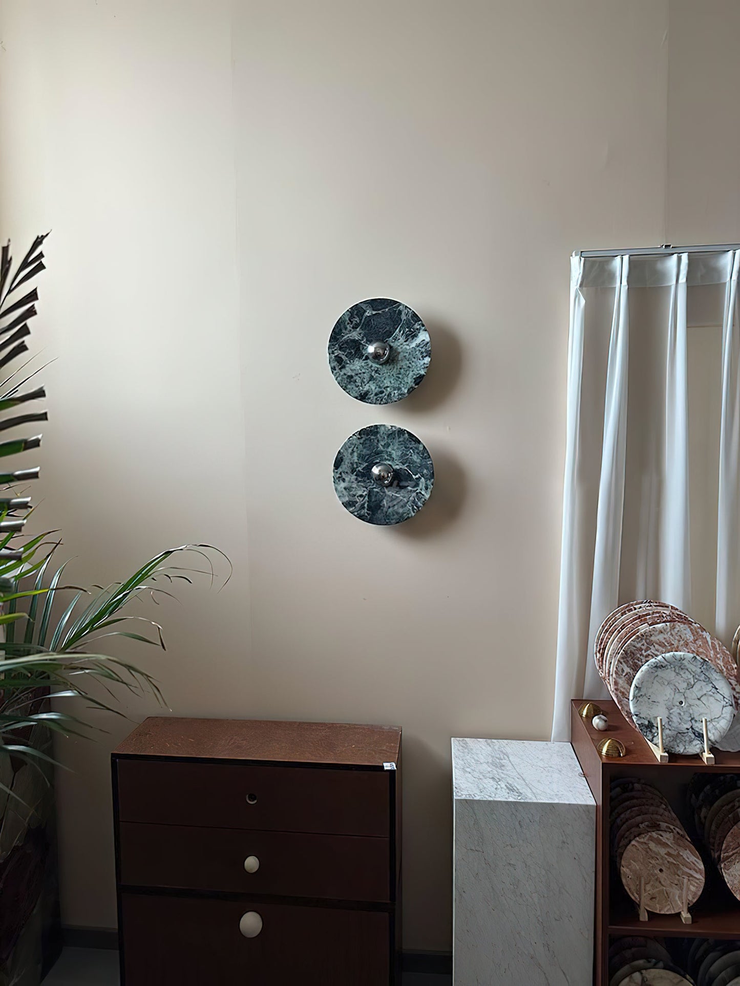 Terkel Marble Wall Lamp - Round Natural Marble Disc Sconce | Luxury Stone Wall Light