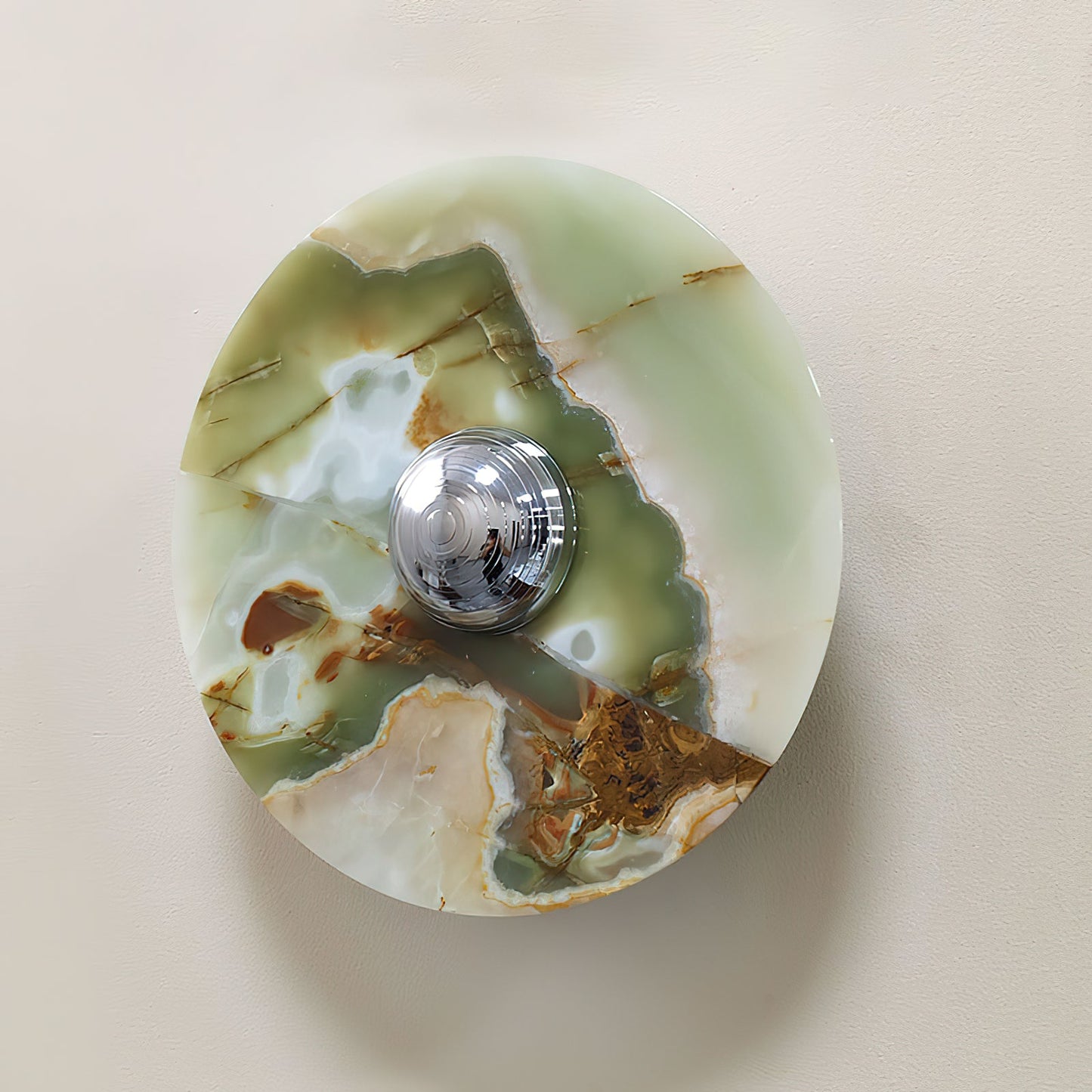 Terkel Marble Wall Lamp - Round Natural Marble Disc Sconce | Luxury Stone Wall Light
